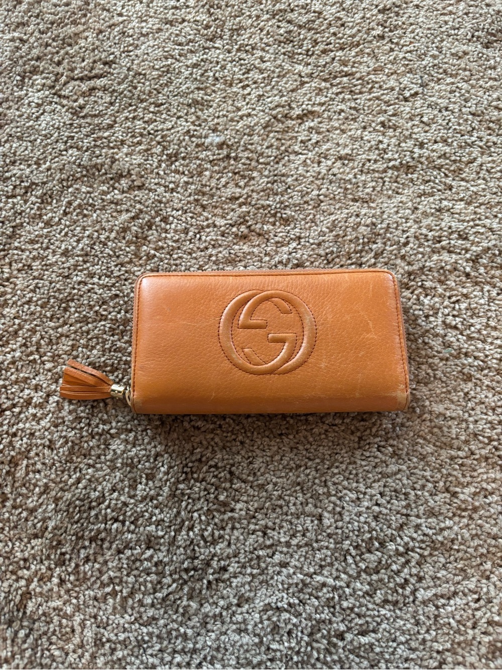 Gucci Orange Leather Zip Wallet with Tassel